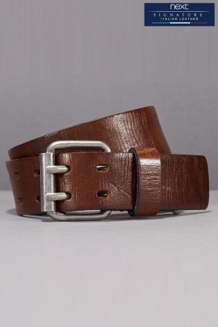 Brown Signature Italian Leather Two Prong Belt